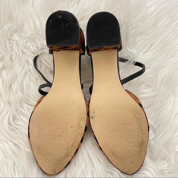 Talbots calf hair block heel heels 8 brown leather strap bow cheetah leopard - Picture 8 of 12